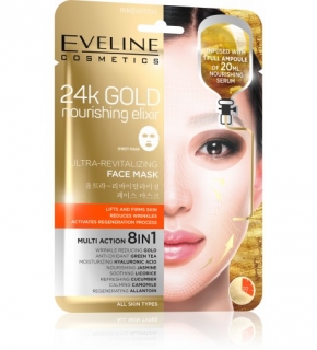 EVELINE Cosmetics ultra revitalizujúca a vyživujúca maska 24k Gold na tvár 8v1 2